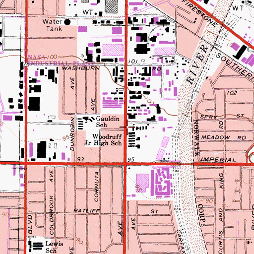 Topographic Map of Downey Adult School, CA