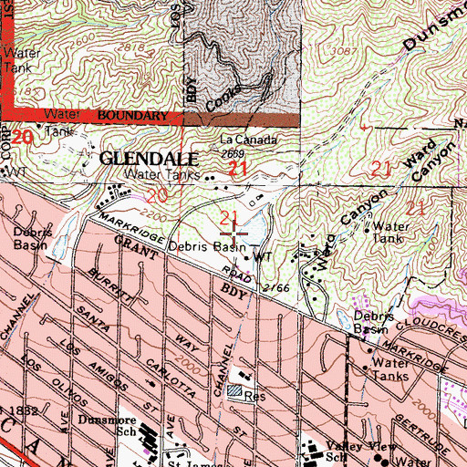 Topographic Map of Dunsmore Debris Basin, CA