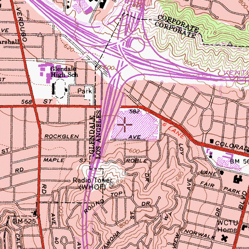 Topographic Map of Eagle Rock Plaza Shopping Center, CA