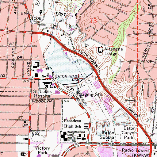 Topographic Map of Eaton Canyon Reservoir, CA