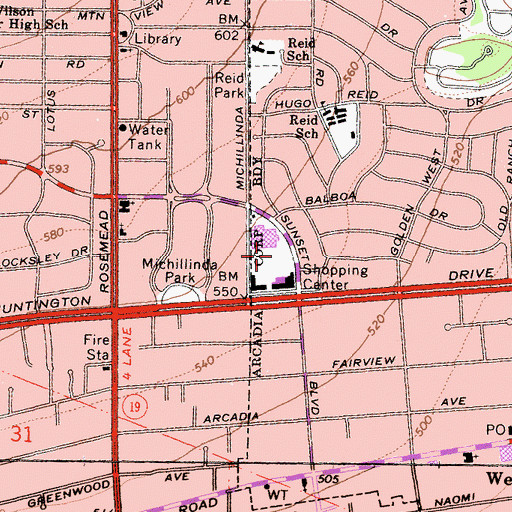 Topographic Map of El Rancho Santa Anita Shopping Center, CA
