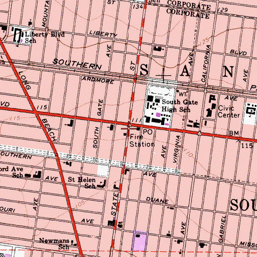 Topographic Map of Firestone Post Office, CA