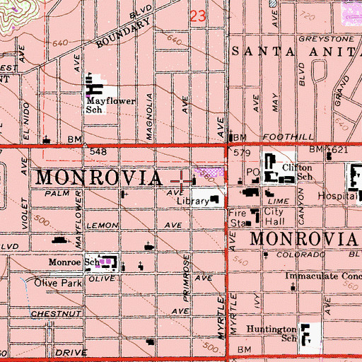 Topographic Map of First Church of Christ Scientist, CA