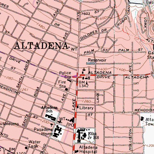 Topographic Map of First Church of Christ Scientist, CA