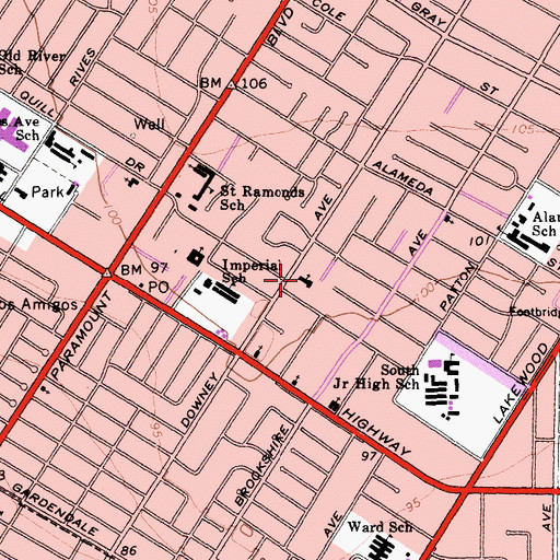 Topographic Map of First Southern Baptist Church of Downey, CA