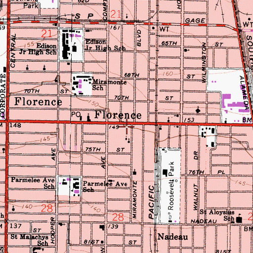 Topographic Map of Florence Branch County of Los Angeles Public Library, CA