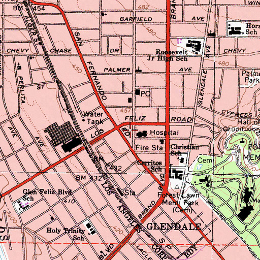 Topographic Map of Glendale Memorial Hospital and Health Center, CA