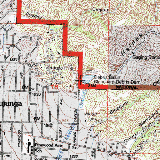 Topographic Map of Haines Debris Basin, CA