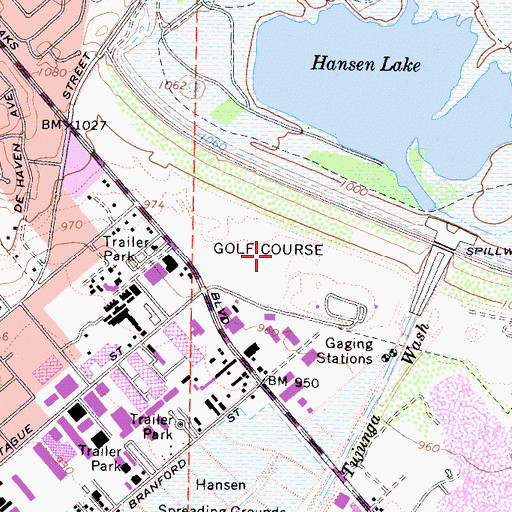 Topographic Map of Hansen Dam Golf Course, CA