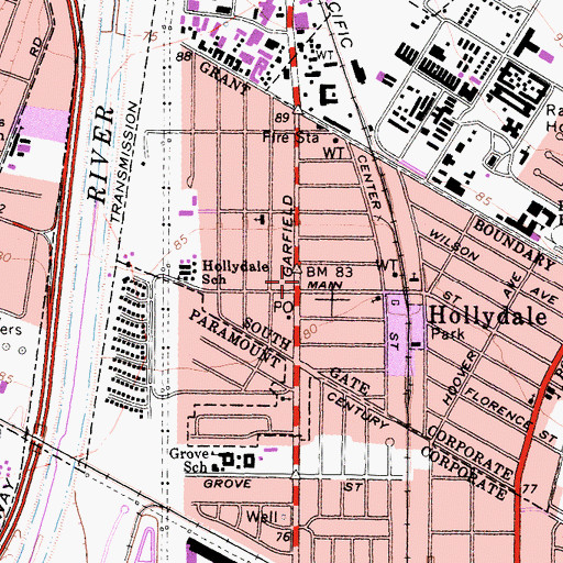 Topographic Map of Hollydale Branch County of Los Angeles Public Library, CA