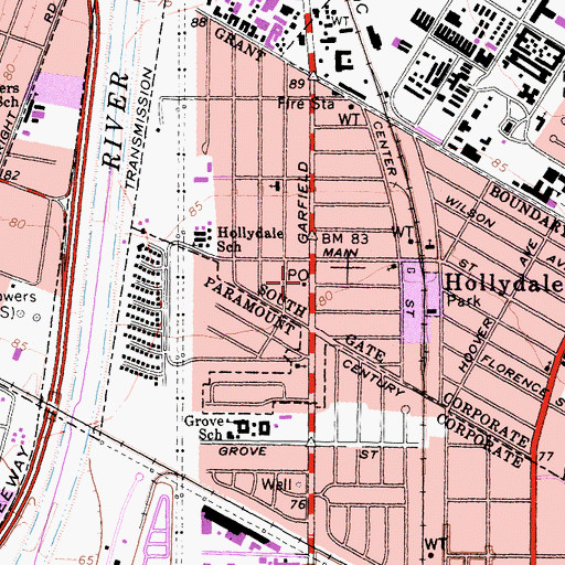 Topographic Map of Hollydale Post Office, CA