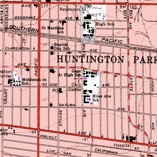 Topographic Map of Huntington Park Branch County of Los Angeles Public Library, CA