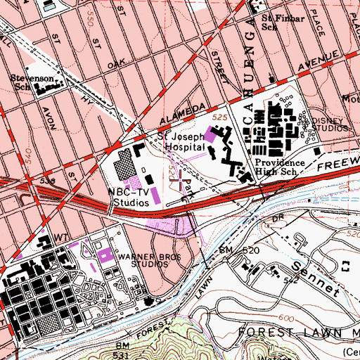 Topographic Map of Johnny Carson Park, CA
