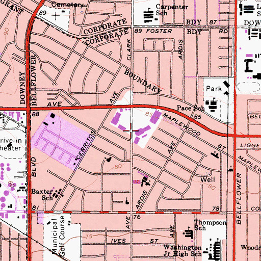 Topographic Map of Kaiser Permanente Hospital Belflower, CA
