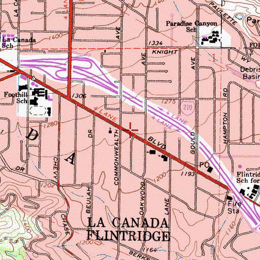 Topographic Map of La Canada Flintridge Branch Los Angeles County Public Library, CA