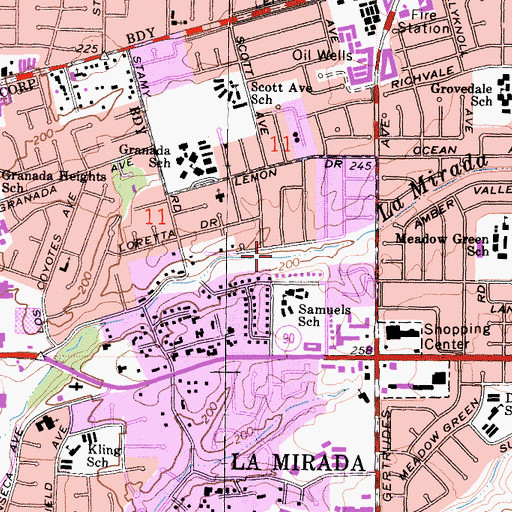 Topographic Map of La Mirada Creek Park, CA