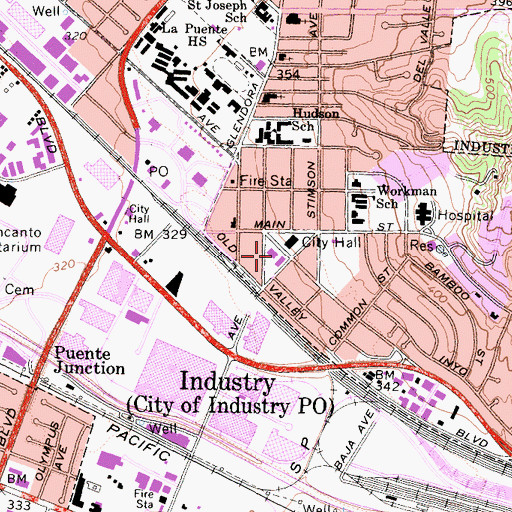 Topographic Map of La Puente Branch County of Los Angeles Public Library, CA