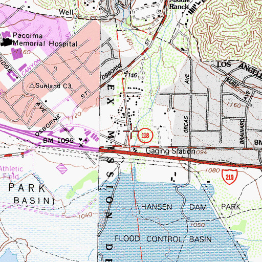 Topographic Map of Lakeview Terrace Recreation Center, CA