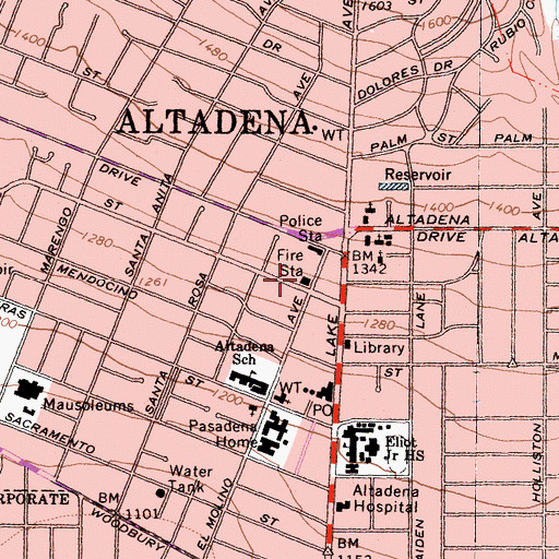 Topographic Map of Los Angeles County Fire Department - Station 11, CA