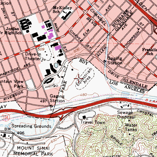 Topographic Map of Los Angeles Equestrian Center, CA