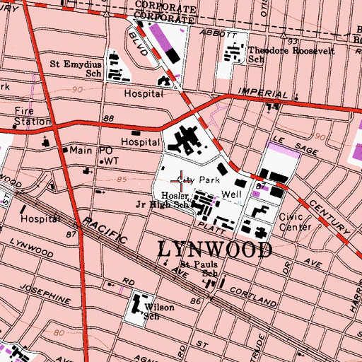 Topographic Map of Lynwood Park, CA