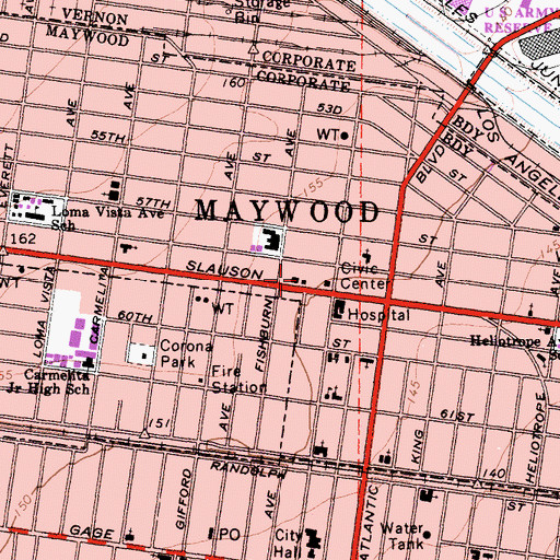 Topographic Map of Maywood Branch County of Los Angeles Public Library, CA