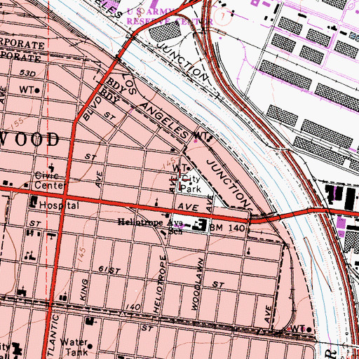 Topographic Map of Maywood Park, CA