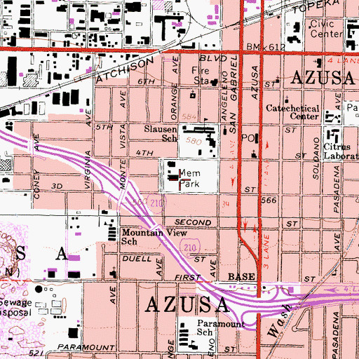 Topographic Map of Memorial Park, CA