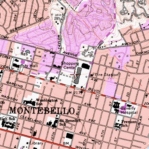 Topographic Map of Montebello Mart Shopping Center, CA