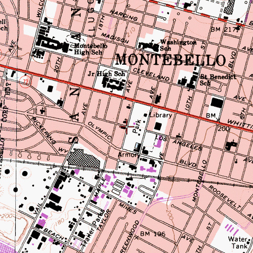 Topographic Map of Montebello Park, CA
