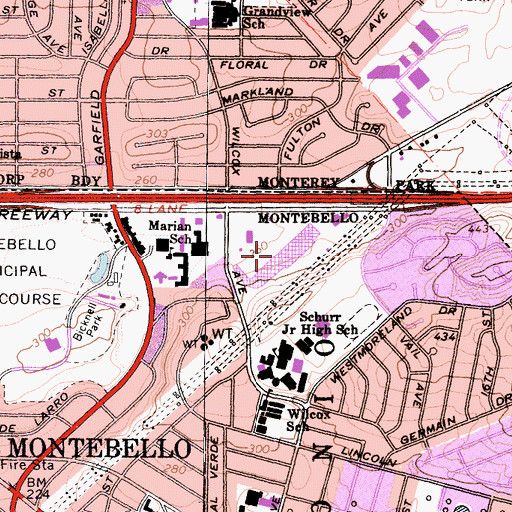 Topographic Map of Montebello Plaza Shopping Center, CA