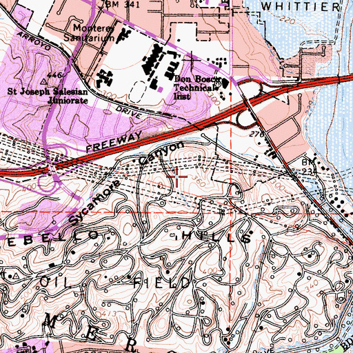 Topographic Map of Montebello Town Center Shopping Center, CA