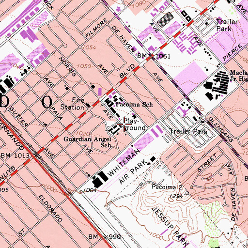 Topographic Map of Pacoima Park, CA