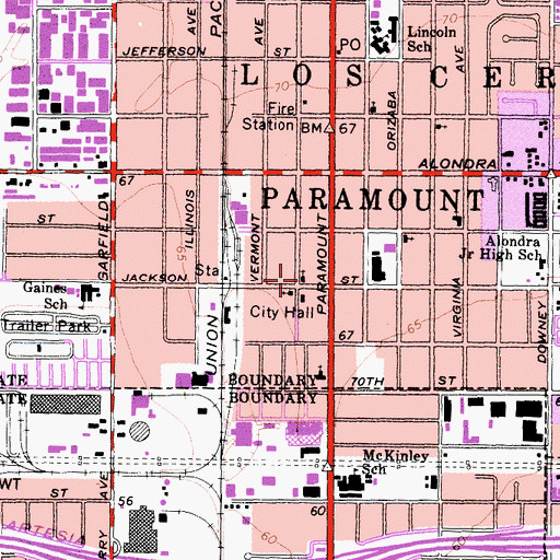 Topographic Map of Paramount Branch County of Los Angeles Public Library, CA