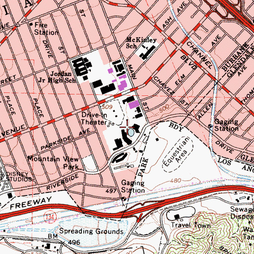 Topographic Map of Pickwick Recreation Center, CA