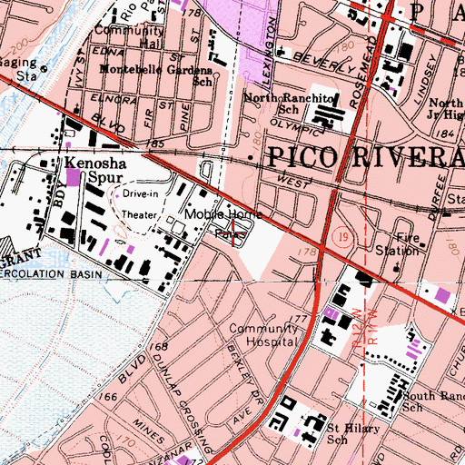 Topographic Map of Pico Rivera Plaza Shopping Center, CA