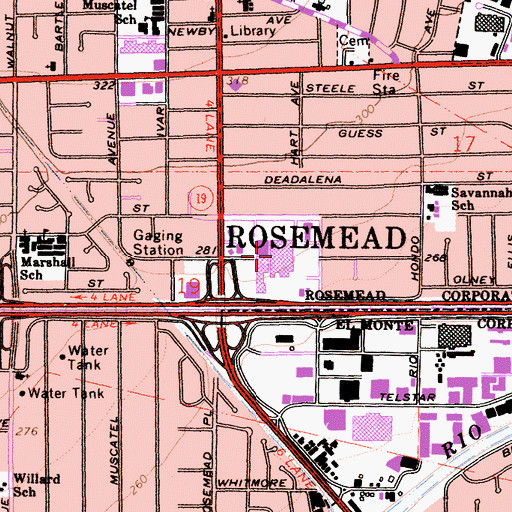 Topographic Map of Rosemead Square Shopping Center, CA