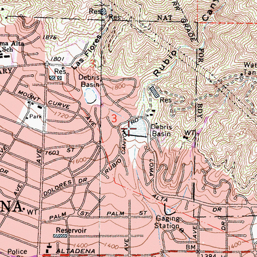 Topographic Map of Rubio Wash Debris Basin, CA