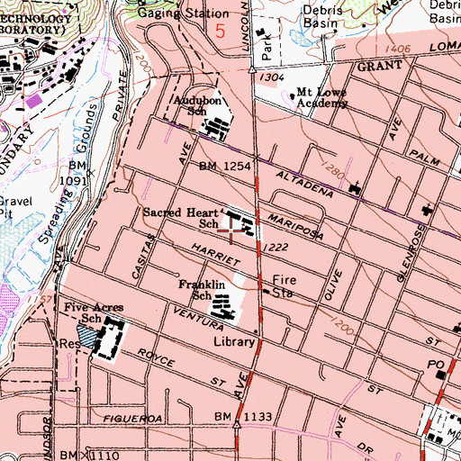 Topographic Map of Sacred Heart Catholic Church, CA