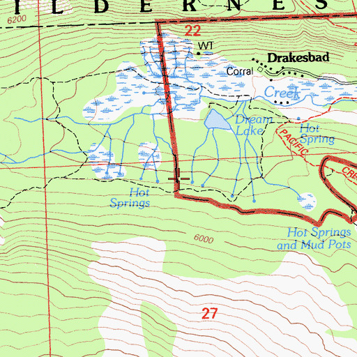 Topographic Map of Drakes Springs, CA