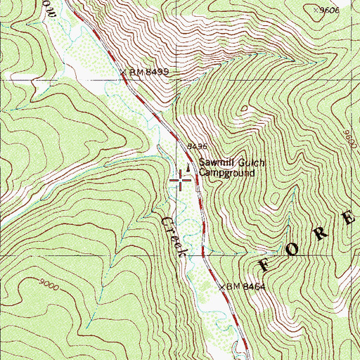 Topographic Map of Sawmill Gulch Campground, CO