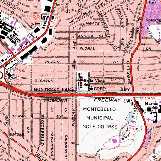 Topographic Map of Bella Vista Park, CA