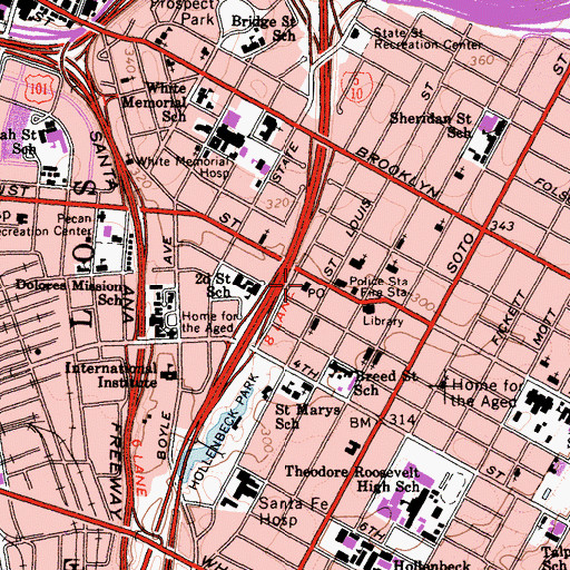Topographic Map of Boyle Heights Post Office, CA