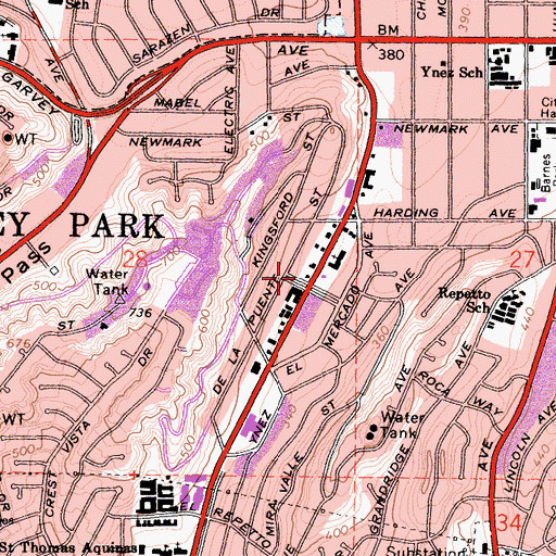 Topographic Map of Cascades Park, CA