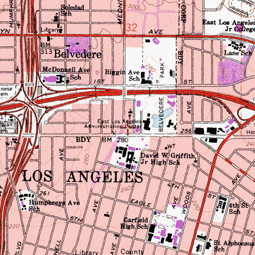 Topographic Map of East Los Angeles Branch County of Los Angeles Public Library, CA