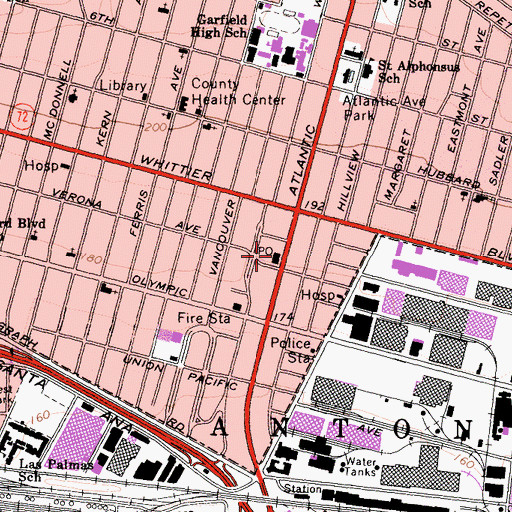 Topographic Map of East Los Angeles Post Office, CA