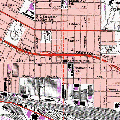 Topographic Map of Los Angeles Community Hospital, CA