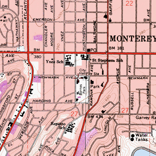 Topographic Map of Monterey Park City Hall, CA