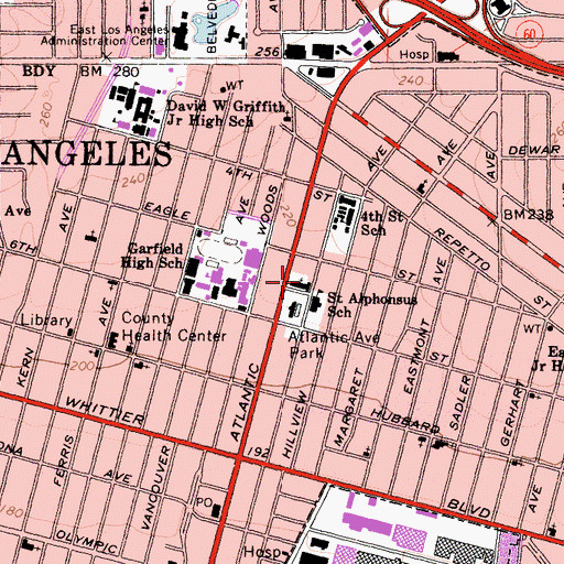 Topographic Map of Saint Alphonsus Catholic Church, CA