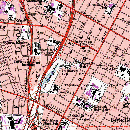 Topographic Map of Saint Marys Catholic Church, CA